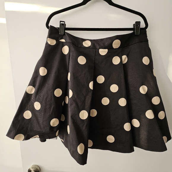 IAMNYC Isaac Mizrahi Black and tan Pleated Polka Dot circle skirt - Picture 1 of 4
